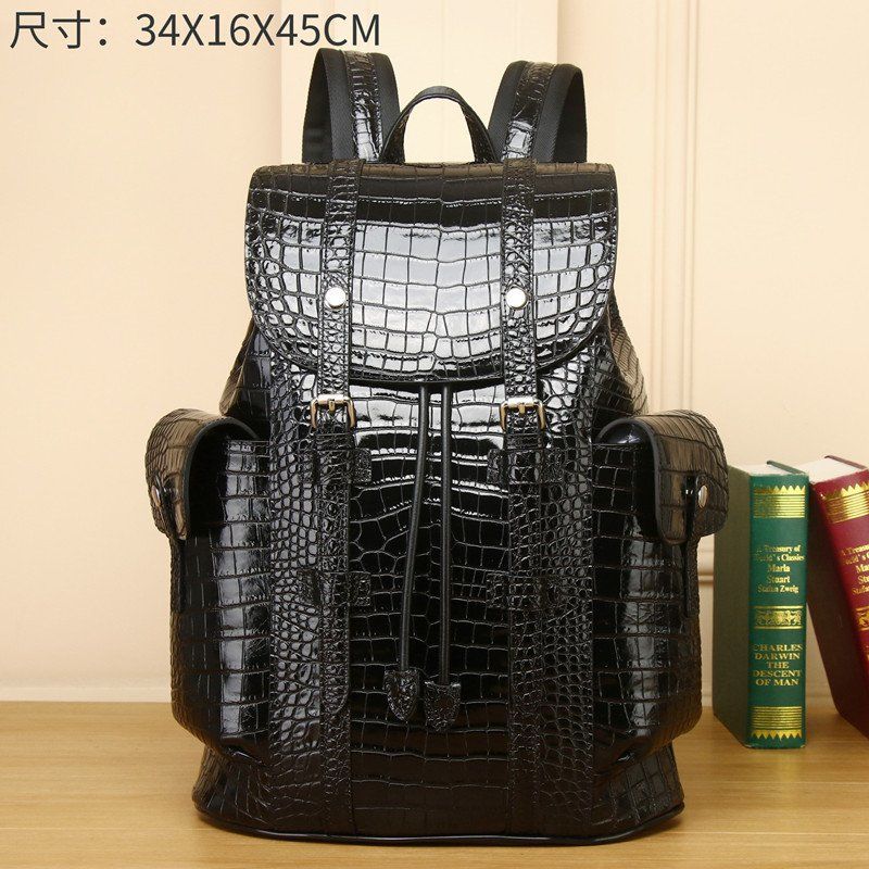 Genuine Leather Matte Crocodile Backpack for Men Large Capacity Business Travel Laptop Bag, Premium Textured Backpack with Versatile Style