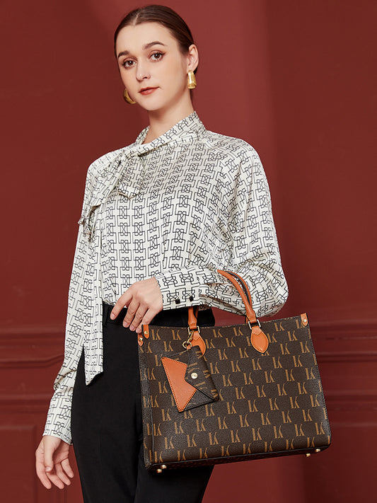 Genuine Leather Vintage Printed Large Capacity Tote Bag for Women, New Trendy Versatile Top Handle Handbag, Stylish Everyday Purse for Ladies