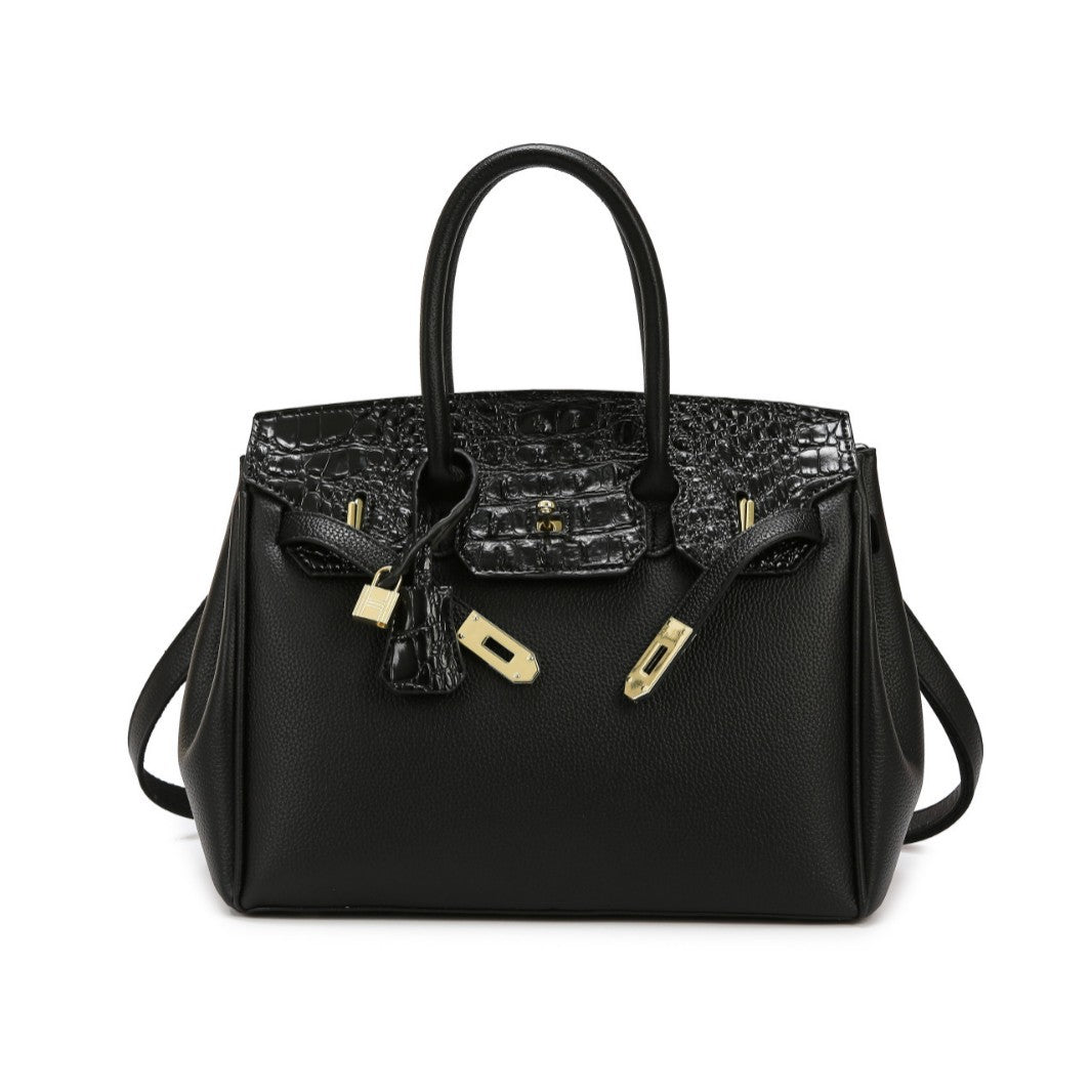 New Arrival Croc-Embossed Birkin-Inspired Tote Bag for Women, Spliced Leather Design with Versatile Top-Handle Shoulder Carry, Ideal Commuter Handbag for Work & Everyday