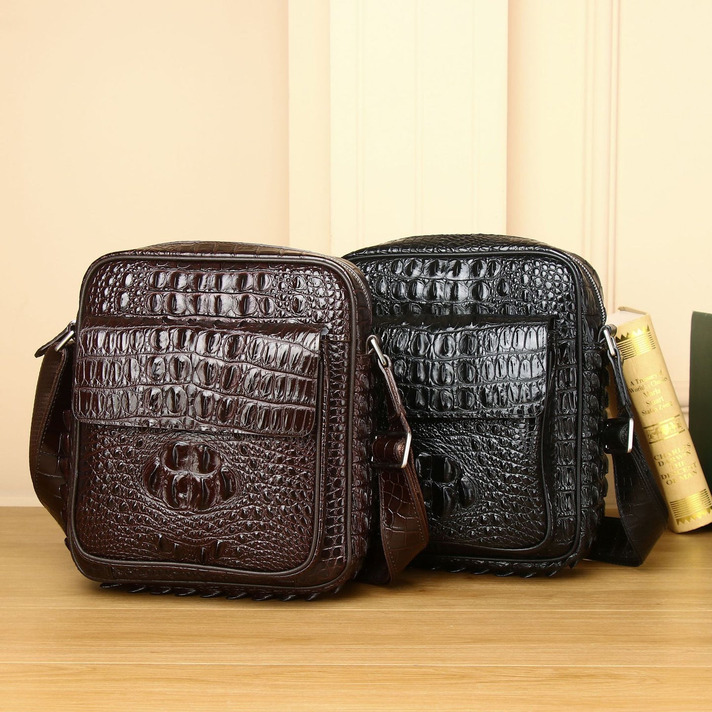 New Arrival Croc-Effect Business Shoulder Bag for Men, A Fashionable Small Crossbody Backpack with High-End Casual Design