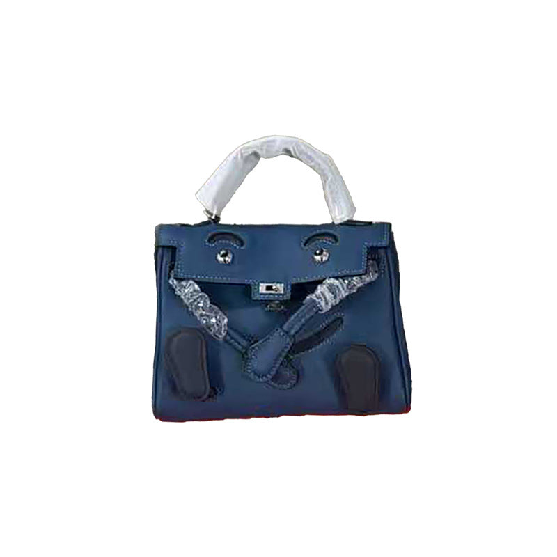 Genuine Leather Crocodile-Embossed Doll Kelly-Style Bag for Women, Hand-Stitched Waxed Thread Niche Fashion Top Handle Shoulder Crossbody Purse, Trendy Handbag for Ladies
