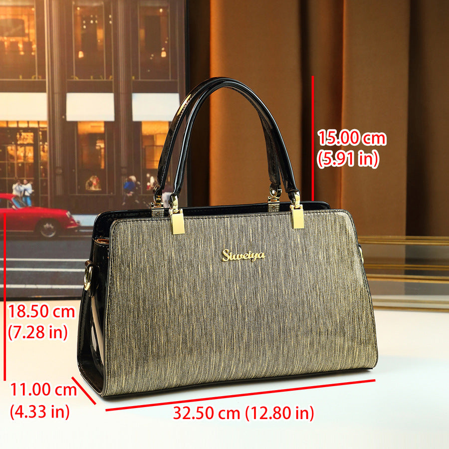 Gold-Tone Vintage Boston Bag for Women Large Capacity Shoulder Handbag, Luxurious Metallic Purse for Moms with Elegant Going-Out Style