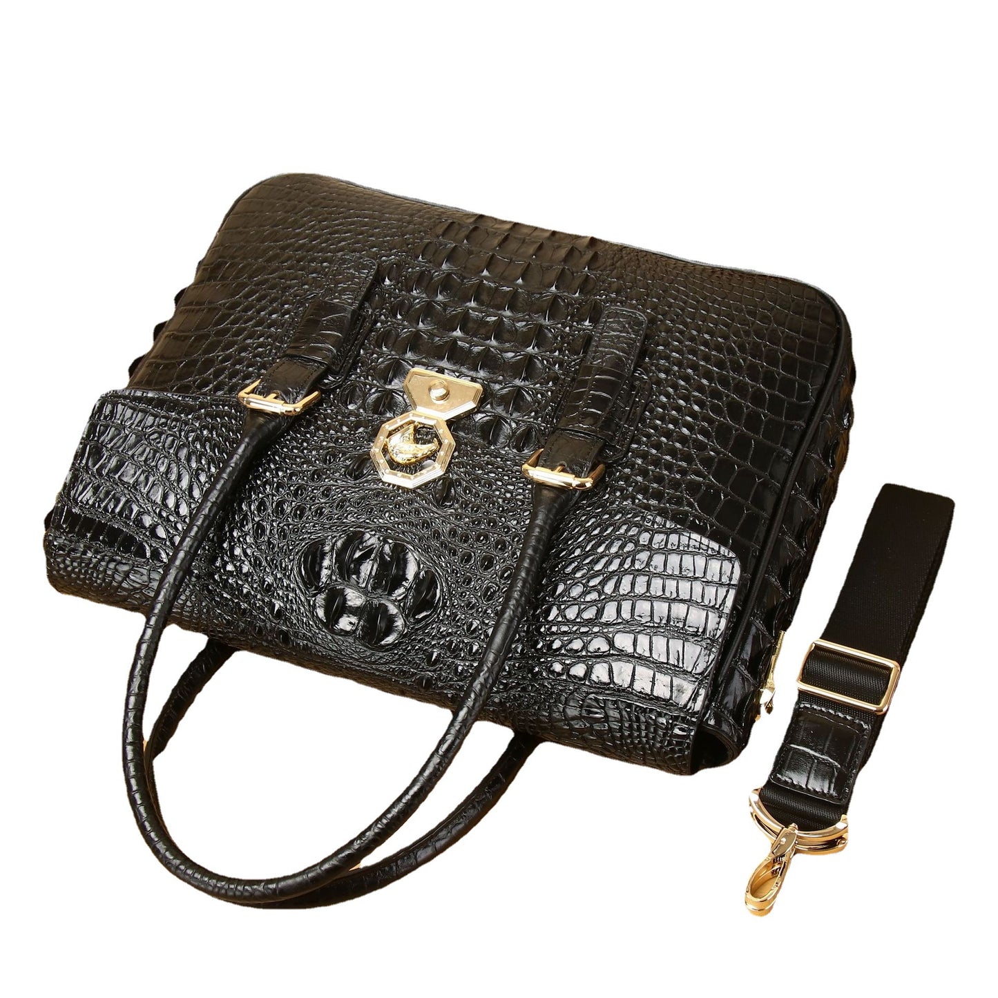 New Arrival Croc-Effect Minimalist Business Briefcase for Men, A Top-Handle Laptop Shoulder Crossbody Bag with High-End Design