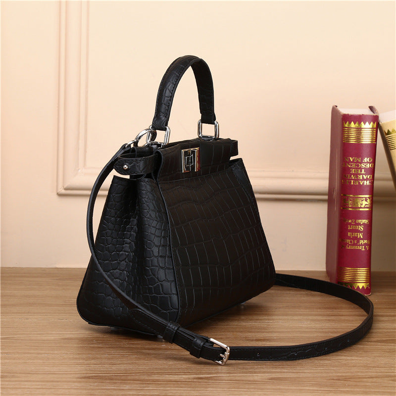 Genuine Leather Kitten Tote Bag for Women Large Capacity Shoulder Crossbody Handbag, Trendy Lock Buckle Purse with Versatile Style