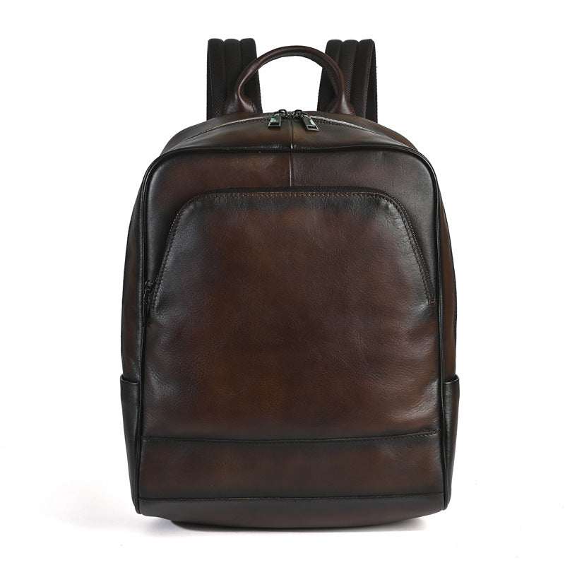 Men's Vintage Genuine Leather Backpack Soft Top Layer Cowhide Rucksack Laptop Bag for Travel School with Multiple Compartments