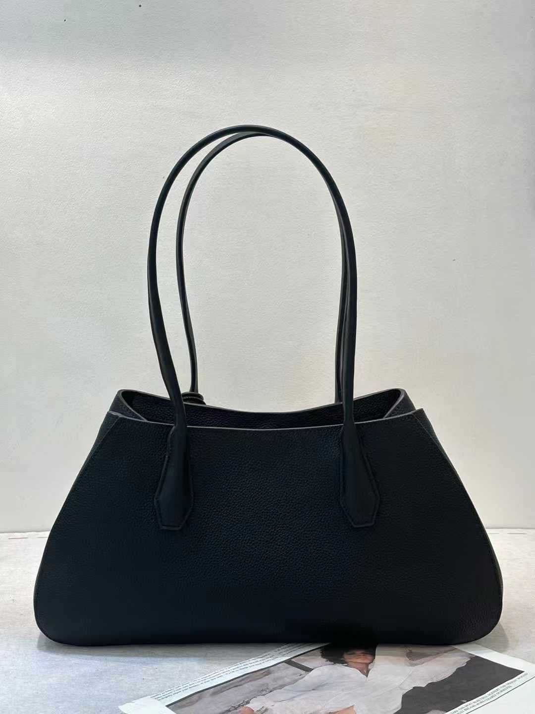 Genuine Top Layer Cowhide 26cm Hobo Bag for Women, The Row Style Slouchy Ultra-Light Tote Shoulder Purse, Versatile Everyday Handbag for Ladies
