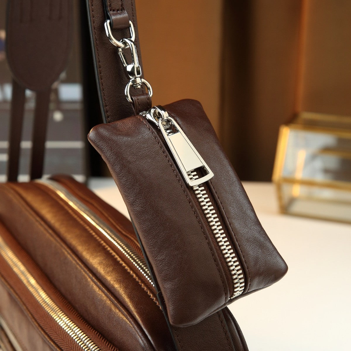 Top Layer Cowhide Multi-Pocket Baguette Bag for Women Vintage Shoulder Crossbody Handbag, Casual Fall Purse with Detachable Sub-Bag