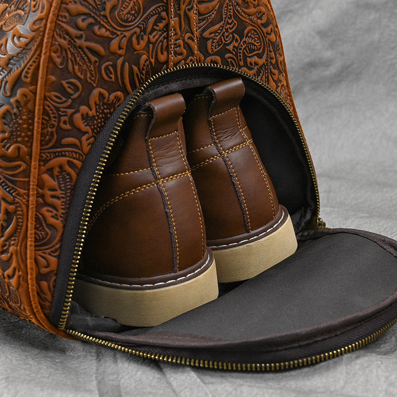 New Vintage Crazy Horse Leather Duffle Bag 20 Inch Shoulder Travel Gym Weekender with Shoe Compartment