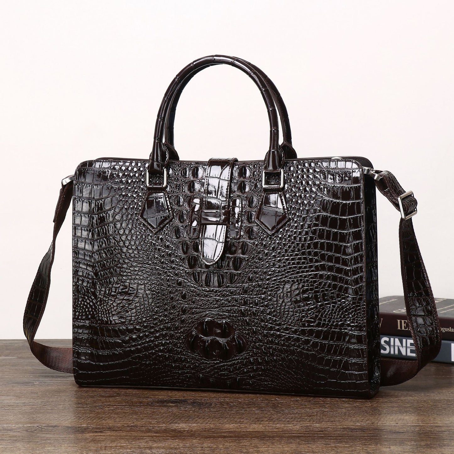 New Arrival Croc-Effect Business Casual Briefcase for Men, A High-End Top-Handle Shoulder Crossbody Bag with Sophisticated Design