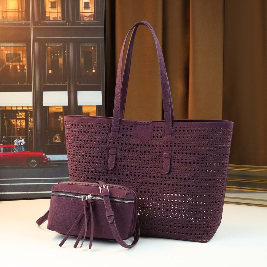 Hollow Korean Style Sub-Bag Tote for Women Large Capacity Shoulder Handbag with Detachable Pouch, Versatile Fall Going-Out Purse