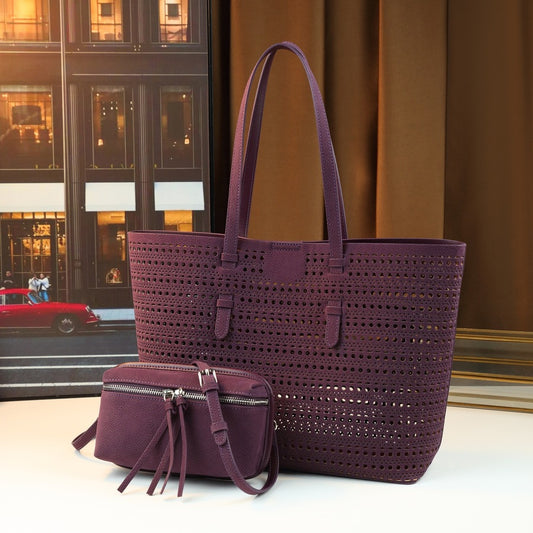 Hollow Korean Style Sub-Bag Tote for Women Large Capacity Shoulder Handbag with Detachable Pouch, Versatile Fall Going-Out Purse