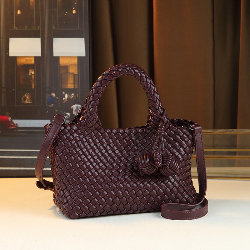 Handwoven Basket Tote Bag for Women with Detachable Sub-Bag, Minimalist Commuter Shoulder Handbag with Versatile Everyday Style