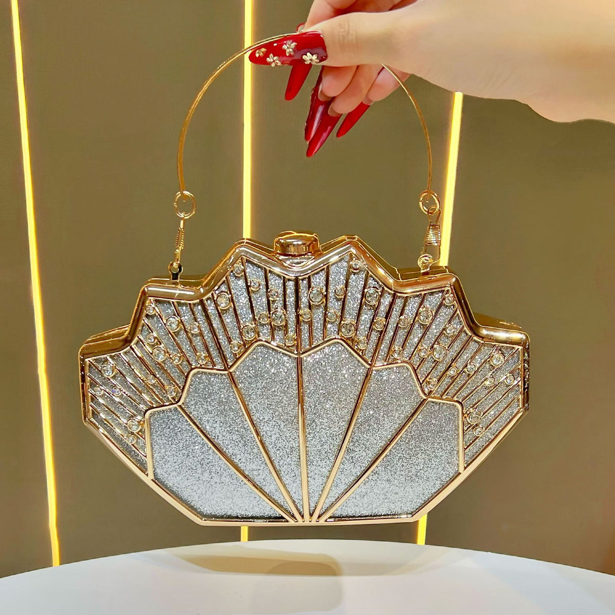 Women's Rhinestone-Embellished Premium Evening Clutch, Exquisite Top-Handle Crossbody Shoulder Handbag with Glamorous Design