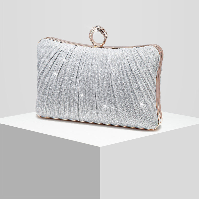 Pleated Rhinestone Evening Clutch for Women, New Sparkly Large Pillow Wedding Banquet Gown Envelope Bag, Elegant Formal Handbag for Ladies