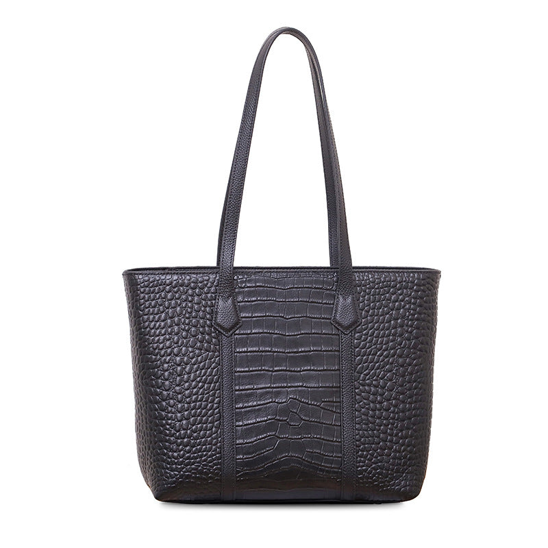 New Arrival Croc-Effect Genuine Leather Tote Bag for Women, A Large Capacity Versatile Commuter Shoulder Handbag with Premium Design