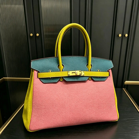 New Arrival Top-Layer Cowhide Leather Birkin-Inspired Handbag for Women, Gold-Tone Hardware with Versatile Shoulder Crossbody Design, European & American Chic Style for Everyday Elegance