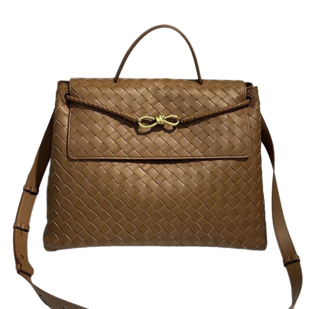 Genuine Leather Woven Large Capacity Handbag for Women, Premium Shoulder Crossbody Top Handle Purse, Fashionable Everyday Bag for Ladies