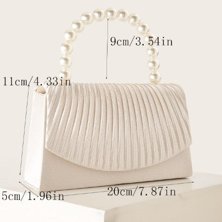 Handmade Beaded Evening Clutch for Women, New Pleated Top Handle Purse, Fashionable Versatile Bag for Weddings Birthday Parties and Formal Events for Ladies