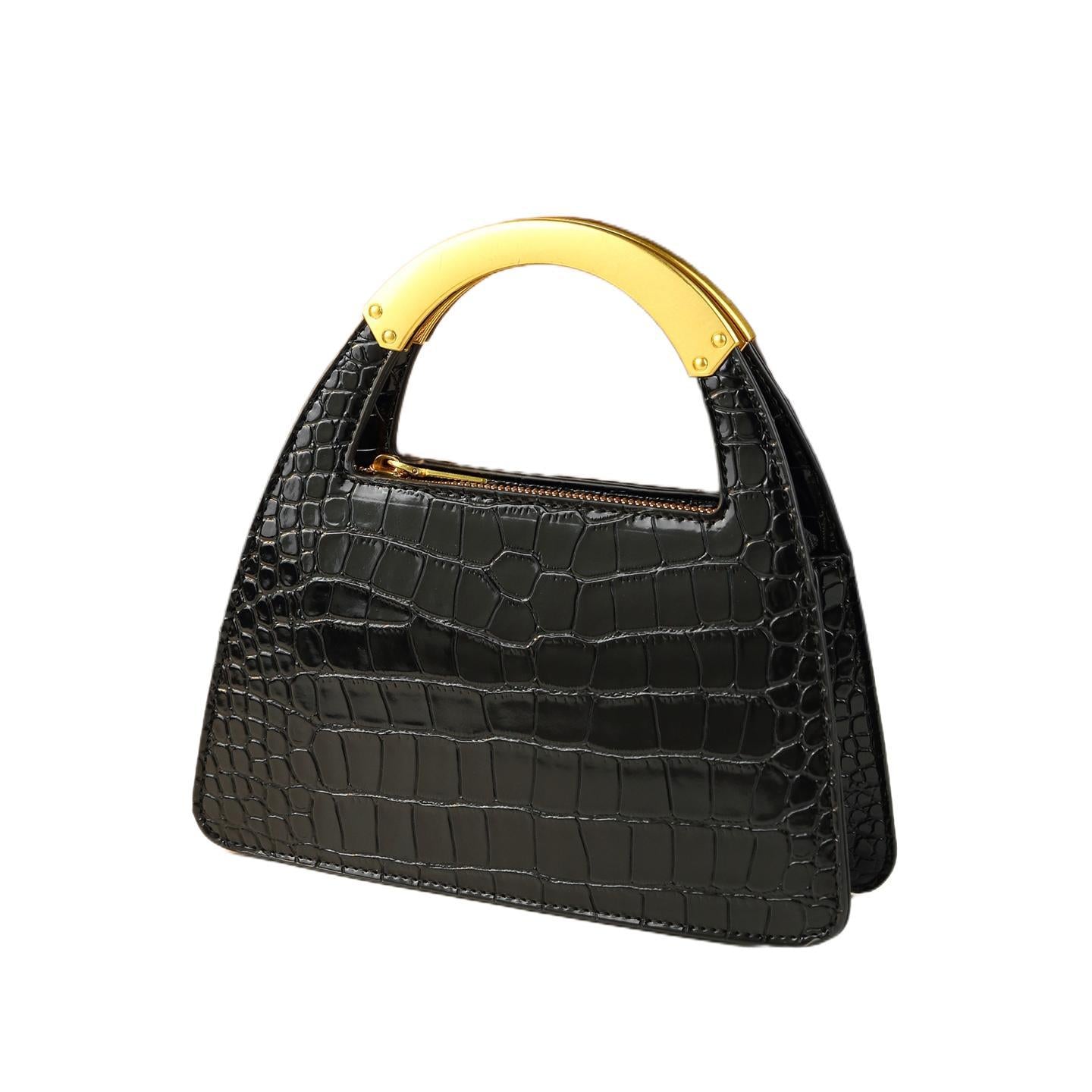 New Arrival Croc-Effect Genuine Leather Shell Bag for Women, A Fashionable Small Shoulder Crossbody Top-Handle Handbag with Unique Design
