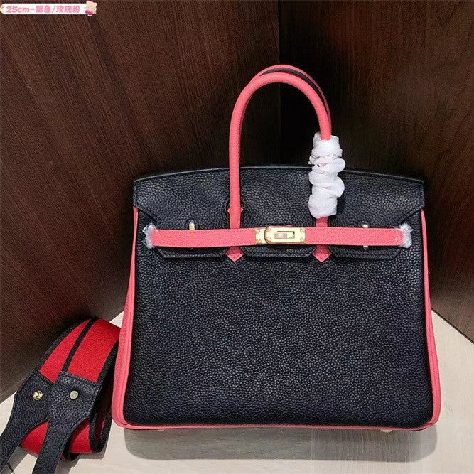 New Spring/Summer Birkin-Inspired Tri-Color Handbag for Women, Premium Top-Layer TC Cowhide Leather with Trendy Design, Versatile Shoulder Crossbody Tote for Everyday Style