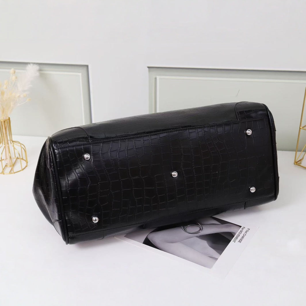Premium Unisex 50cm Croc-Embossed Travel Tote Bag, Birkin-Inspired Spacious Duffel with Shoulder Crossbody Top-Handle Carry, Perfect for Men & Women
