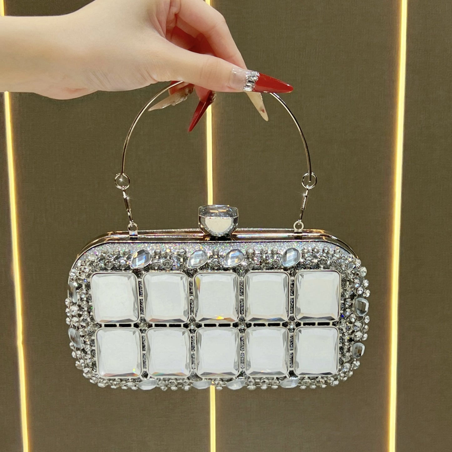 Dazzling Rhinestone-Embellished Evening Clutch for Women, A Light Luxury Crystal-Studded Top-Handle Handbag with Versatile Chic Design, Perfect for Parties Banquets & Formal Events