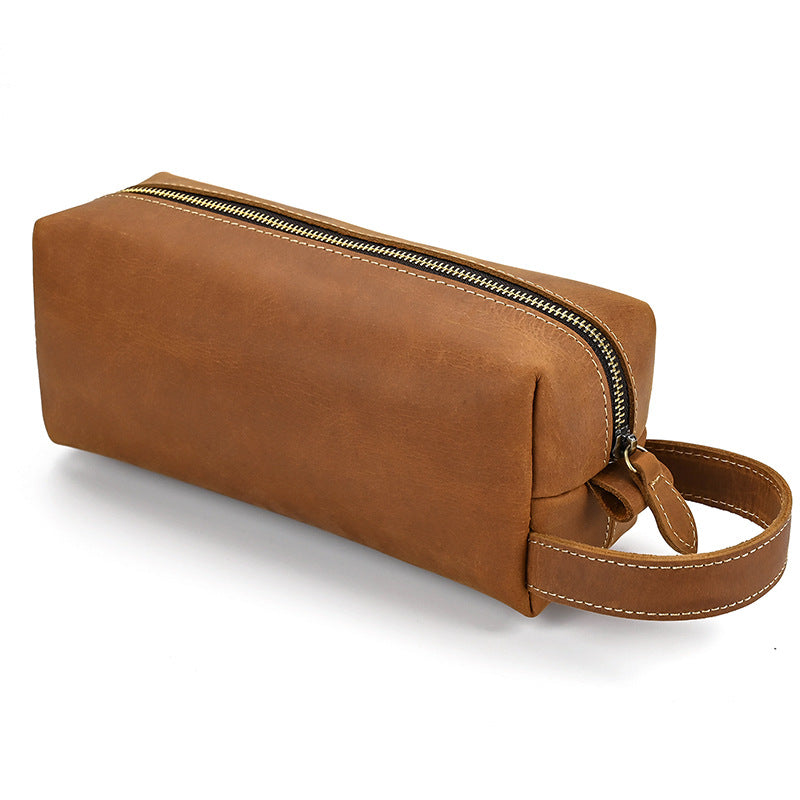 New Crazy Horse Leather Multifunctional Toiletry Bag, Unisex Travel Cosmetic Pouch, Genuine Leather Clutch for Men and Women