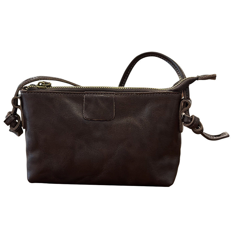 New Vintage Niche Genuine Leather Mini Phone Crossbody Bag, Textured Shoulder Purse, Versatile Commute Handbag for Women