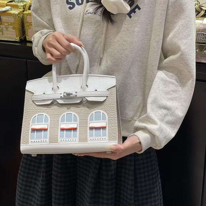Vintage Small House Kelly-Style Handbag for Women, Exquisite Two-Tone Crossbody Purse, Niche Designer Top-Handle Bag with Retro Charm