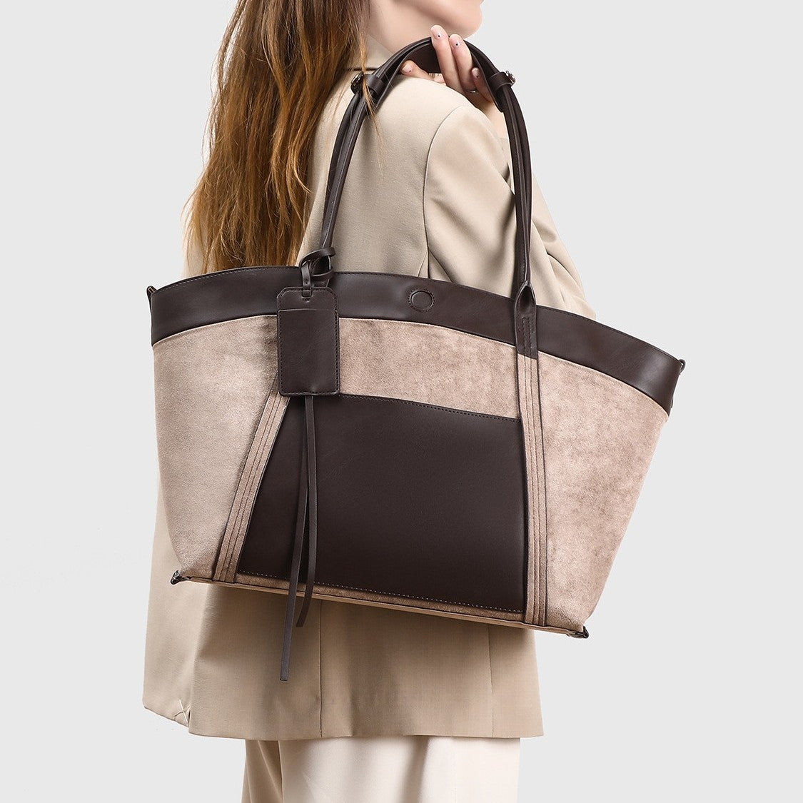 Genuine Suede Large Capacity Tote Bag for Women, Vintage Fashionable Shoulder Top Handle Purse, Casual Commute Handbag with Relaxed Effortless Style for Ladies