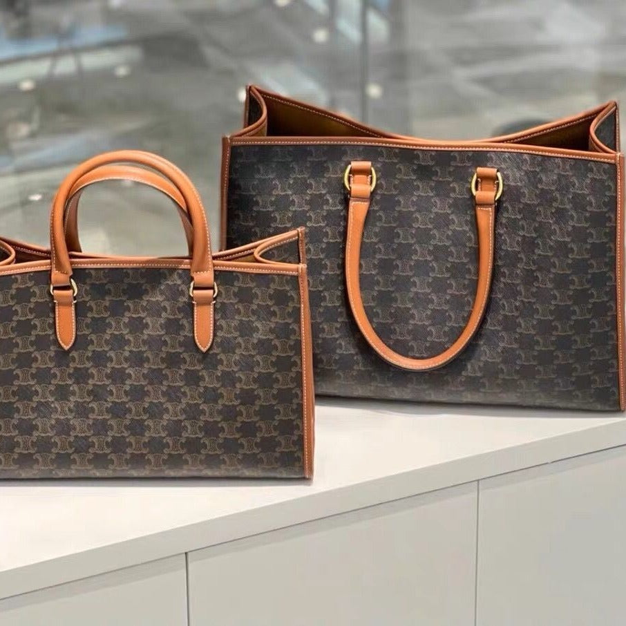 Genuine Leather Arc de Triomphe Monogram Tote Bag for Women, New Large Capacity Commute Top Handle Shoulder Purse, Fashionable Casual Everyday Handbag for Ladies
