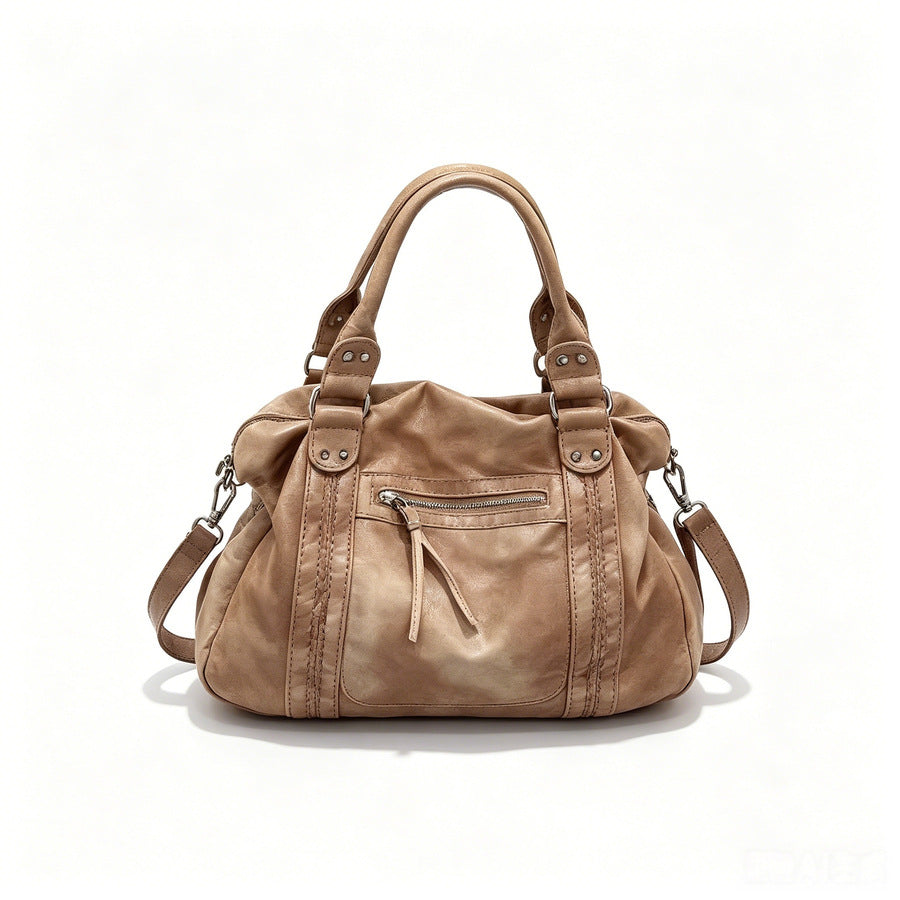 Vintage Distressed Leather Woven Tote Bag for Women Soft Slouchy Shoulder Underarm Handbag, Niche Designer Carryall with Artisan Texture