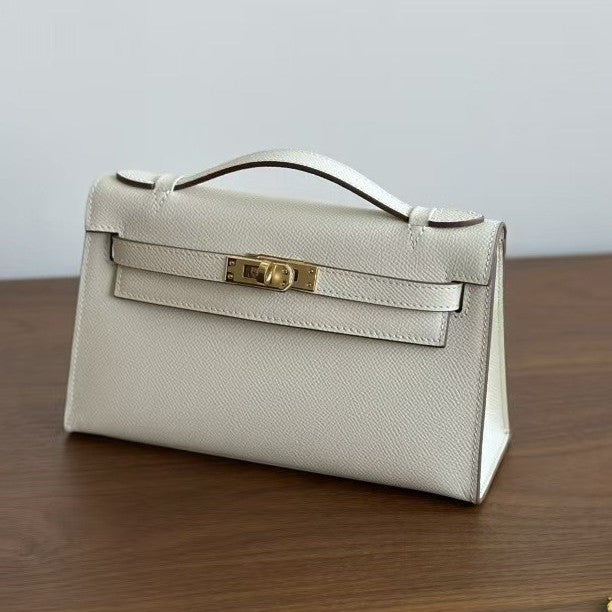 Genuine Top Layer Epsom Palm Texture Cowhide Kelly-Style 22cm Bag for Women, Trendy Street Style Small Square Top Handle Purse, Fashionable Handbag for Ladies