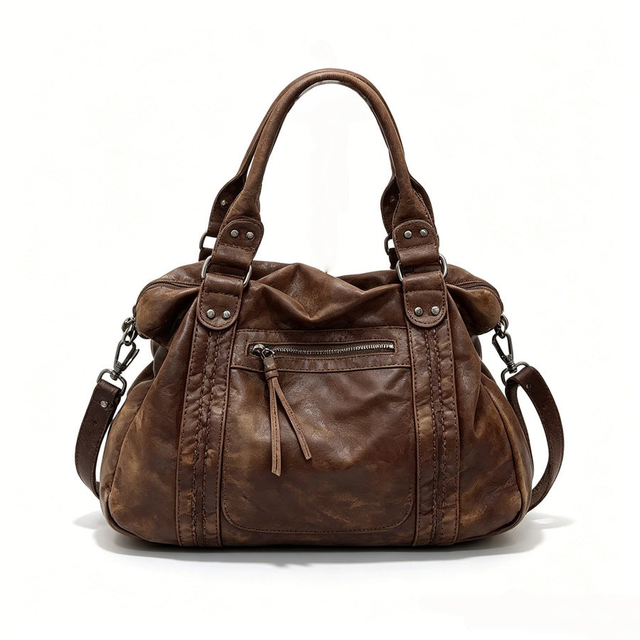 Vintage Distressed Leather Woven Tote Bag for Women Soft Slouchy Shoulder Underarm Handbag, Niche Designer Carryall with Artisan Texture