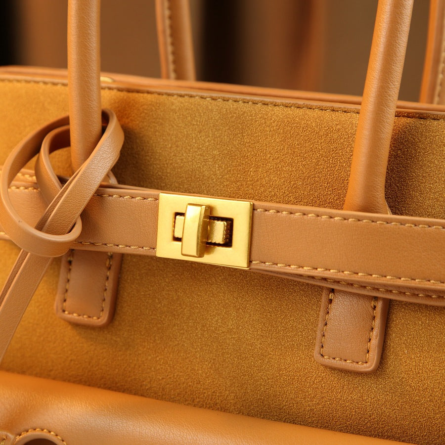 Suede-Like Business Tote Bag for Women Modern Commuter Shoulder Handbag, Structured Mini Square Purse with Soft Texture and Versatile Style