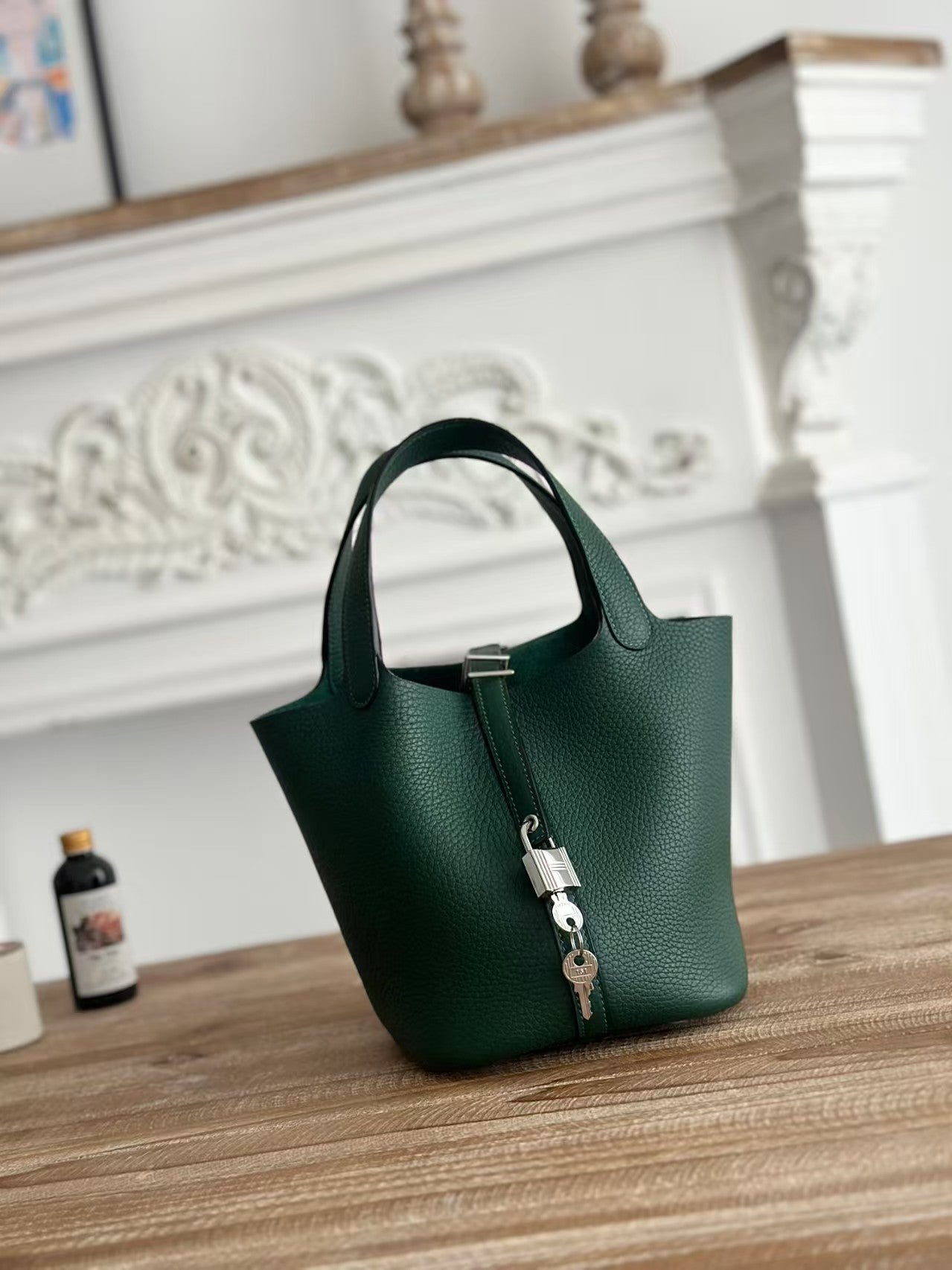 Genuine TC Cowhide 18cm Basket Bucket Bag for Women, Hermès-Style High-Quality Top Handle Handbag, New Premium Leather Purse for Ladies