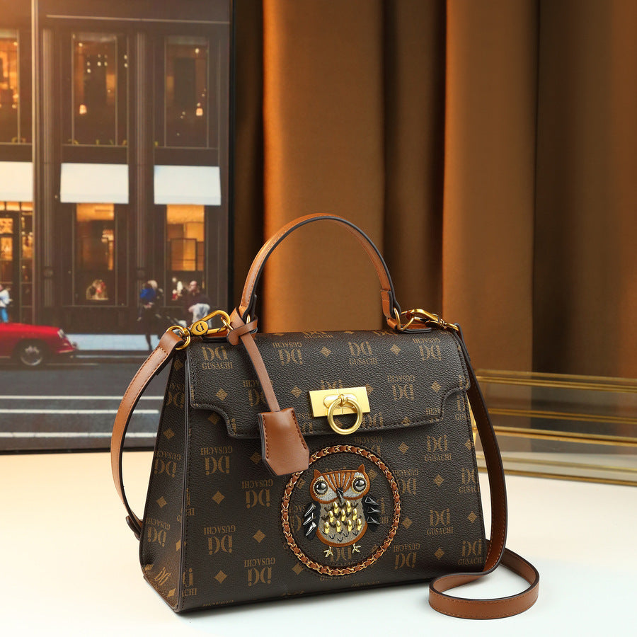 Vintage Owl Letter Print Mini Square Bag for Women Shoulder Handbag, European Fashion Versatile Purse with Unique Design