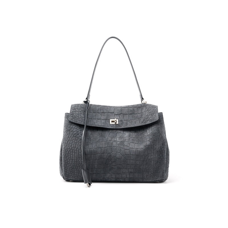 Genuine Suede Large Capacity Tote Bag for Women, Vintage Commute Underarm Shoulder Top Handle Purse, Premium Everyday Handbag for Ladies