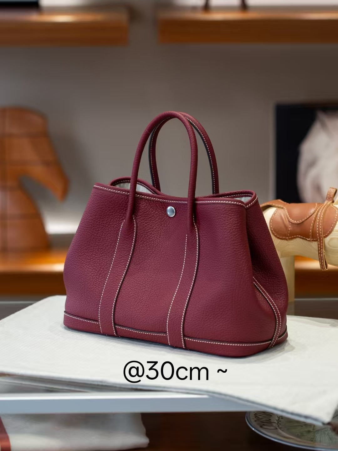 Genuine Togo Leather Garden Tote Bag for Women, New Spring Fashionable Small Top Handle Handbag, Hermès-Style Trendy Purse for Ladies