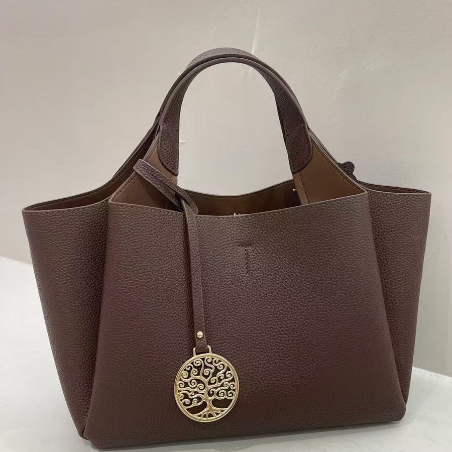 Large Capacity Tote Bag for Women Pebble Grain Leather Handbag Solid Color Top Handle Shoulder Crossbody Purse for Work & Everyday Commute