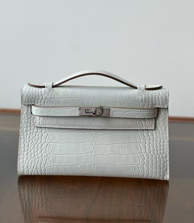 Genuine Leather Crocodile-Embossed Kelly-Style 22cm Bag for Women, 2025 New Small Square Shoulder Crossbody Top Handle Purse, Light Luxury Everyday Handbag for Ladies