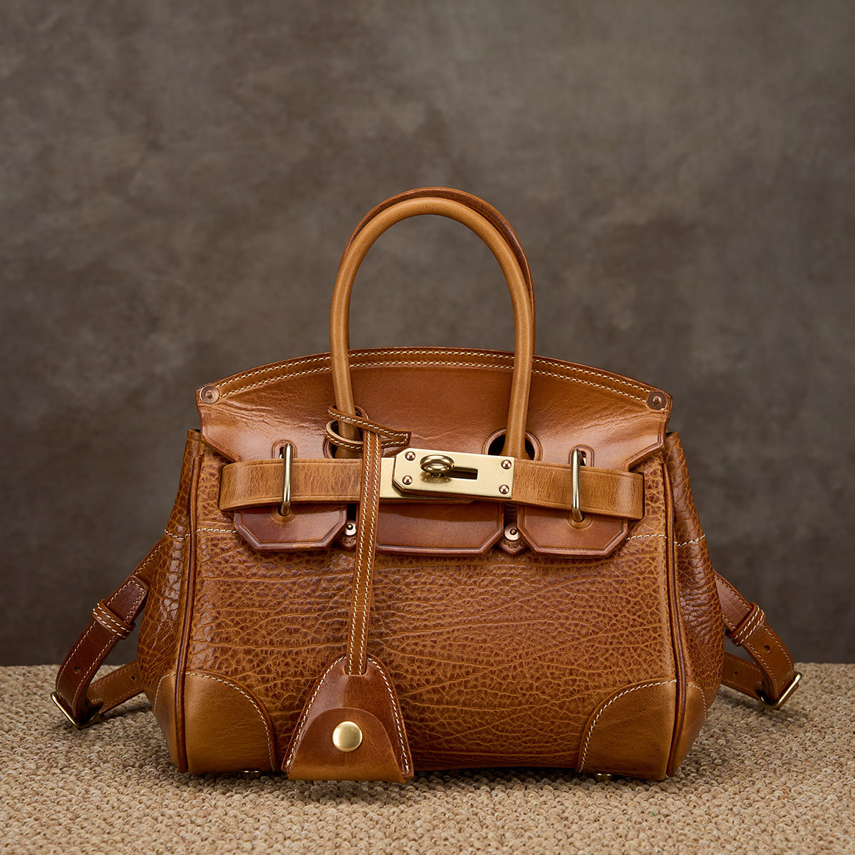 Genuine Italian Tree Bark Cowhide Birkin-Style Bag for Women, Vintage Heavy-Duty Textured Kelly-Style Crocodile-Embossed Shoulder Crossbody Purse, Premium Handbag for Ladies