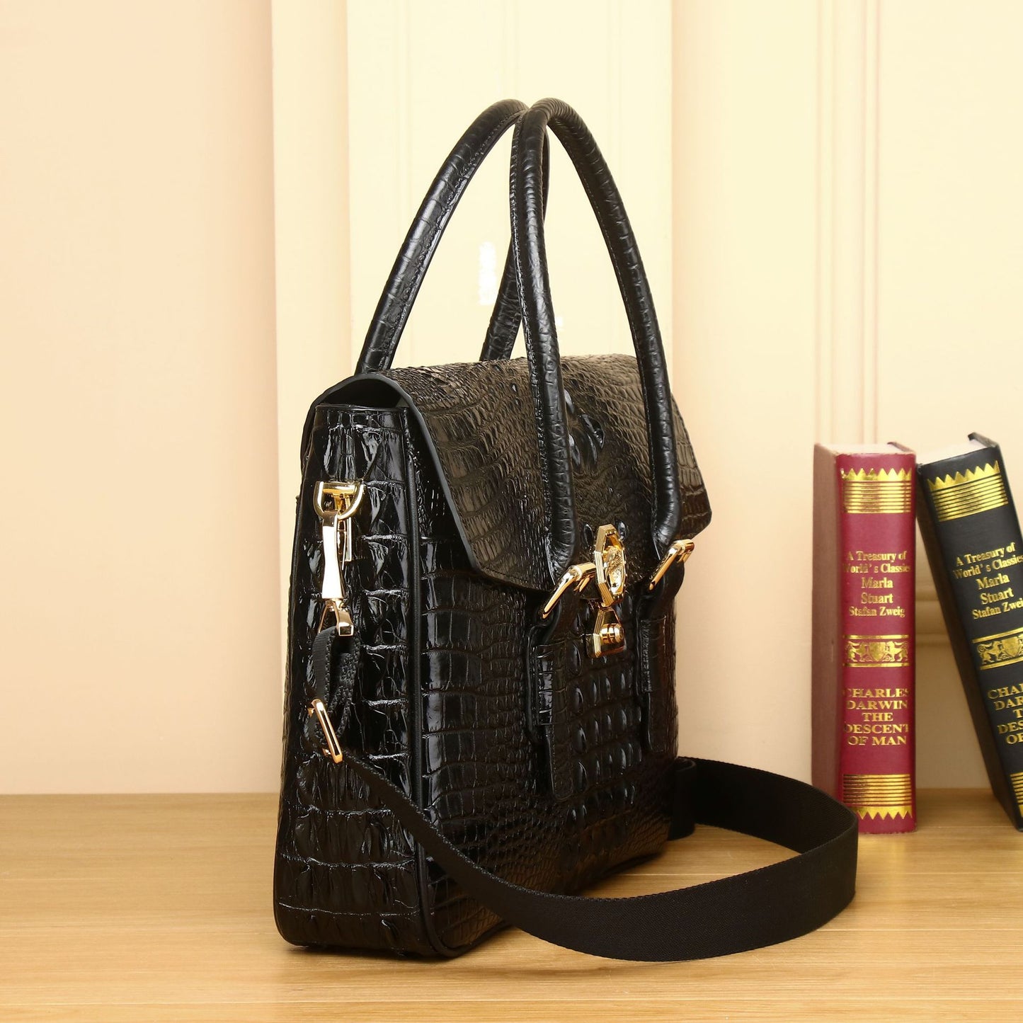 New Arrival Croc-Effect Minimalist Business Briefcase for Men, A Top-Handle Laptop Shoulder Crossbody Bag with High-End Design