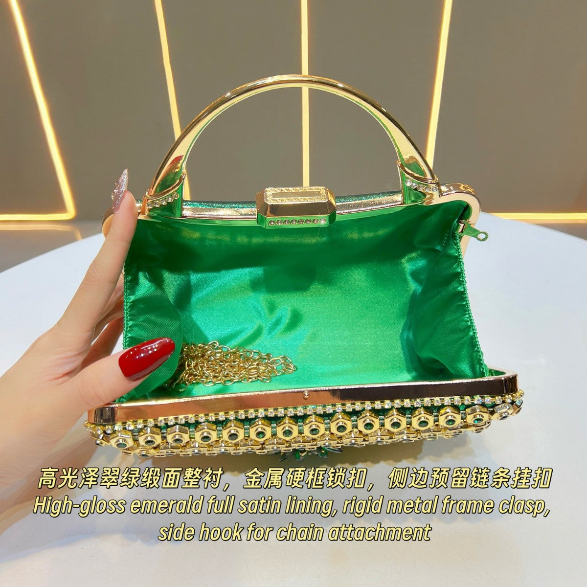 Women's Rhinestone-Embellished Evening Clutch, Premium Glamorous Top-Handle Handbag with Chain Strap, Perfect Banquet Purse
