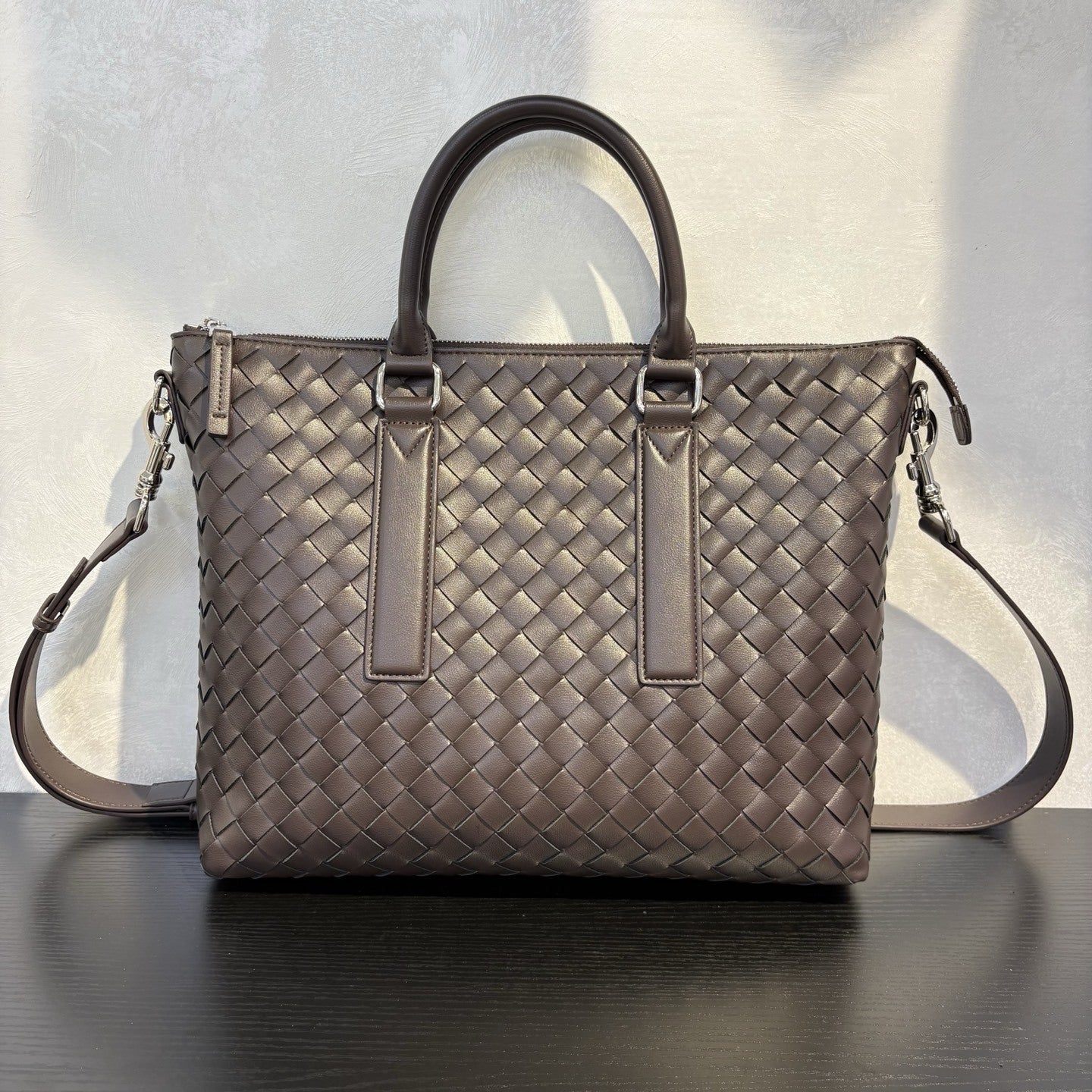 Genuine Leather Woven Large Tote Briefcase, Business Commuter Handbag, Unisex Shoulder & Crossbody Bag