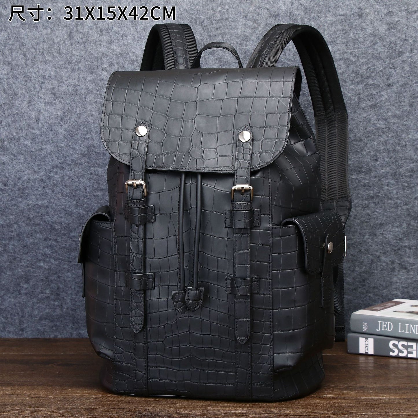 New Arrival Matte Croc-Effect Backpack for Men, A Large Capacity Outdoor Travel Daypack with Laptop Compartment, Perfect for Adventure & Everyday