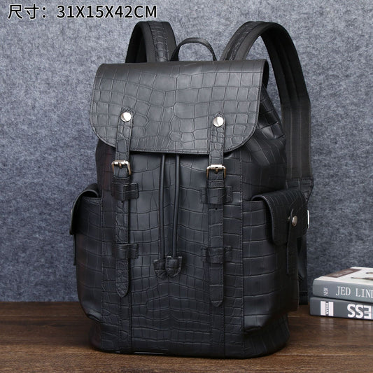 New Arrival Matte Croc-Effect Backpack for Men, A Large Capacity Outdoor Travel Daypack with Laptop Compartment, Perfect for Adventure & Everyday