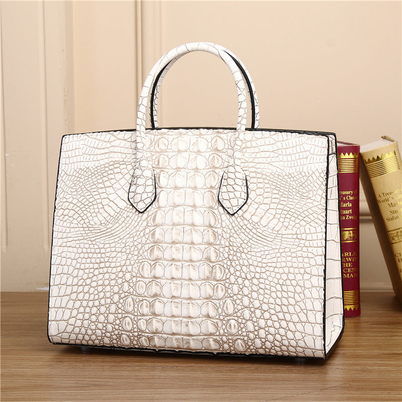 New Arrival Rhinestone-Embellished Croc-Effect Birkin-Inspired Tote Bag for Women, Genuine Leather Large Capacity Business Handbag with Versatile Shoulder Crossbody Carry