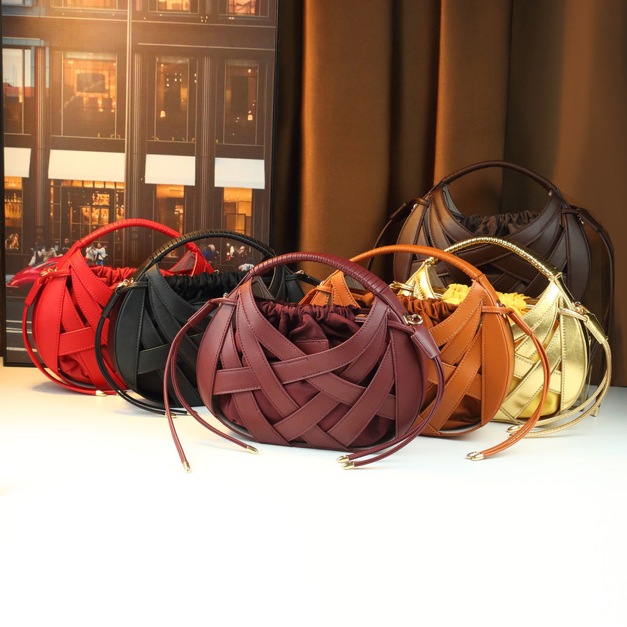 Woven Hollow Picnic Basket Bag for Women Creative Design Top Handle Shoulder Crossbody Purse, Premium Textured Handbag with Versatile Everyday Appeal