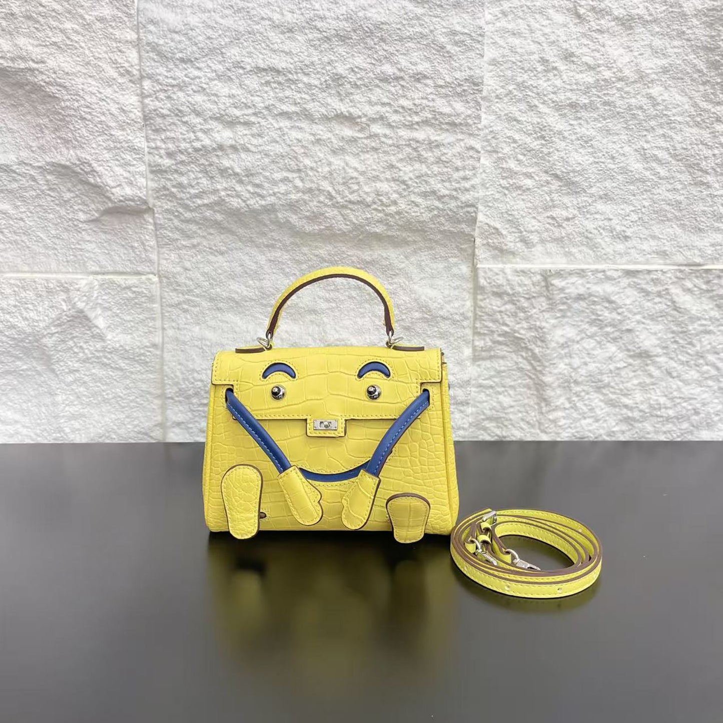 Genuine Leather Crocodile-Embossed Doll Kelly-Style Bag for Women, Hand-Stitched Waxed Thread Niche Fashion Top Handle Shoulder Crossbody Purse, Trendy Handbag for Ladies